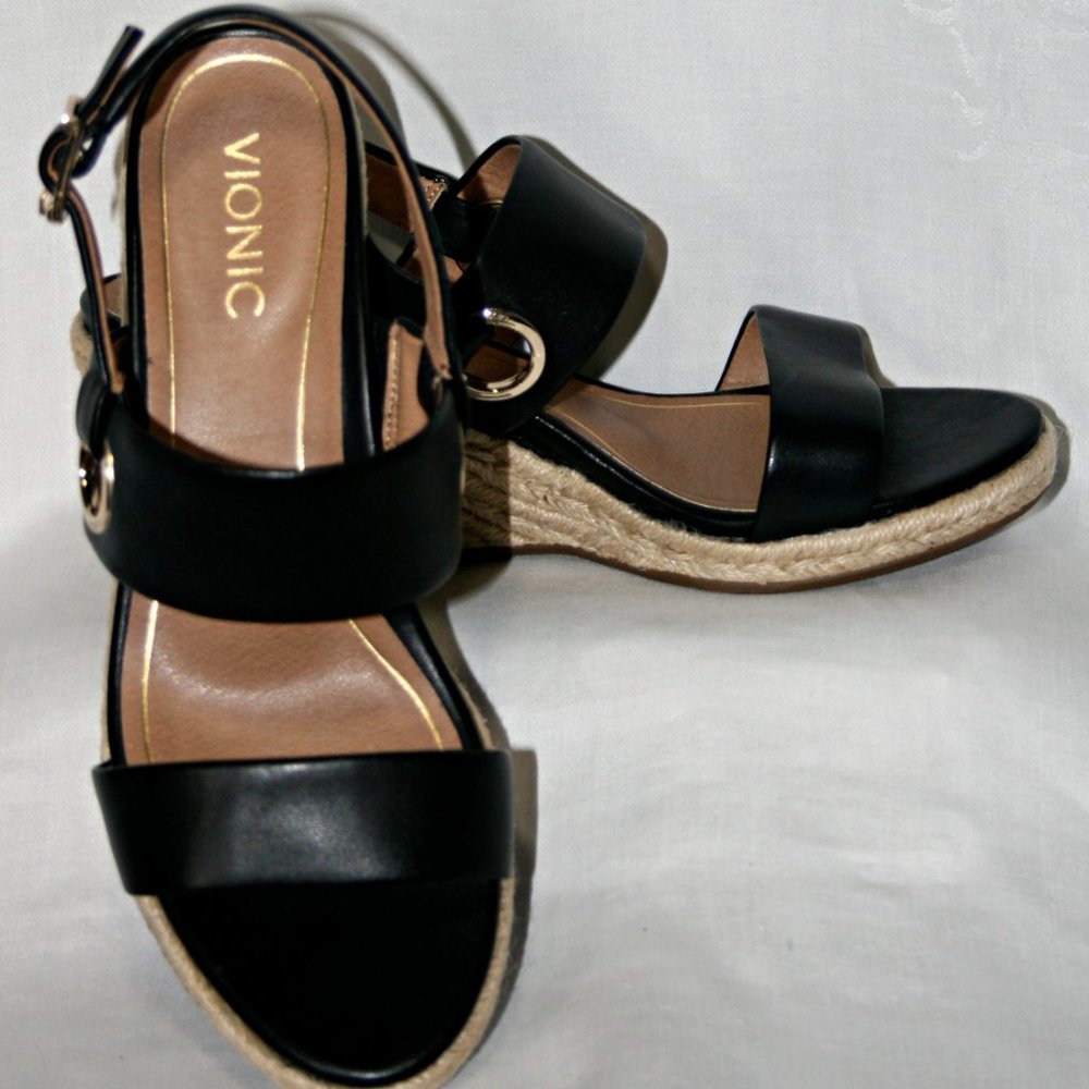Vionic Black Wedge Sandals - Picture 2 of 8